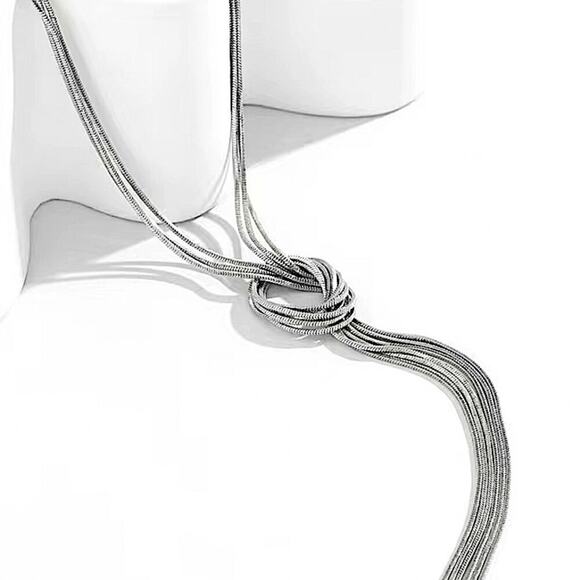 Silver Y Lariat Knot Minimalist Tassel Necklace - Picture 2 of 4